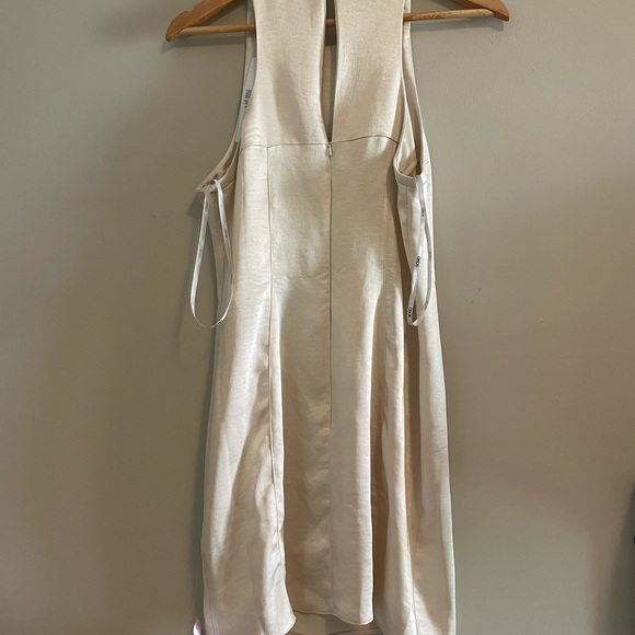 ASOS DESIGN satin racer neck mini dress in oyster - Picture 4 of 7